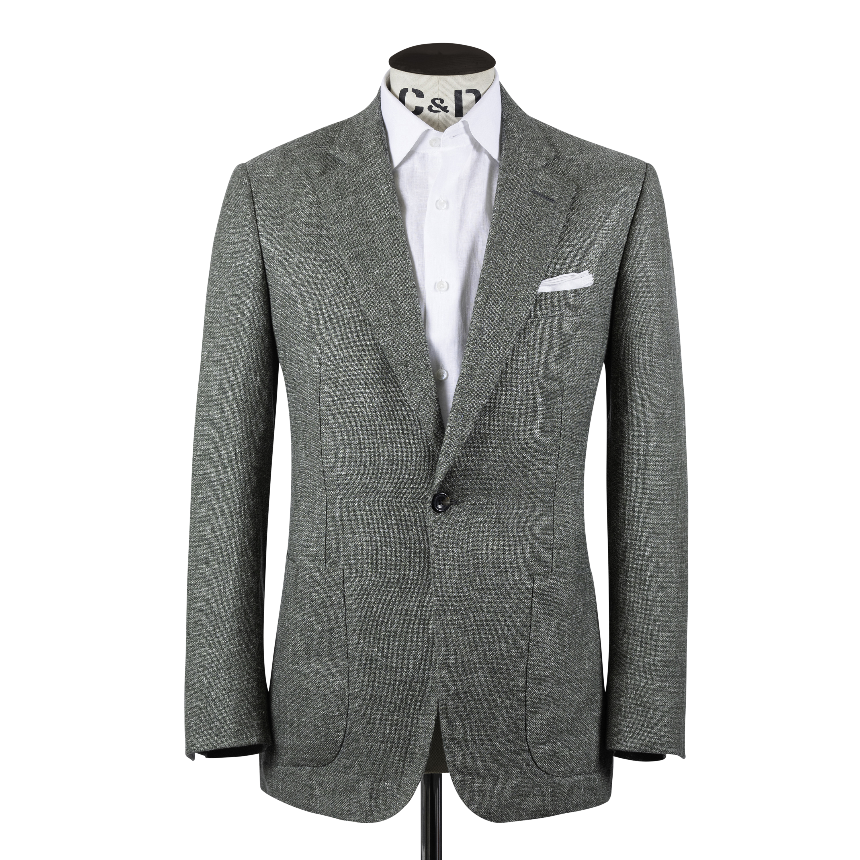 Single Breasted Notch Lapel Jacket in Green Summer Hopsack – Cad
