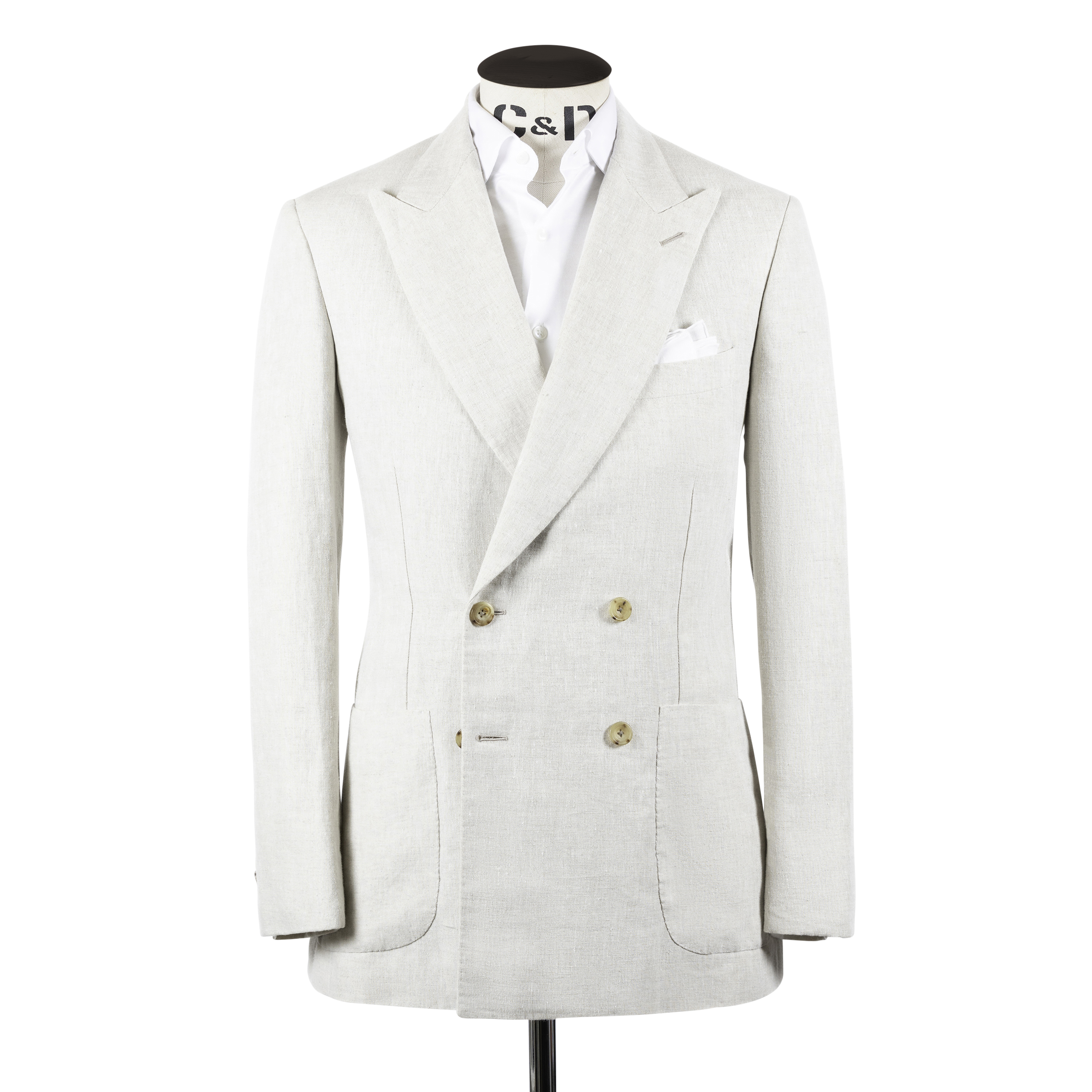 Double Breasted Peak Lapel Jacket in Natural Linen – Cad & The