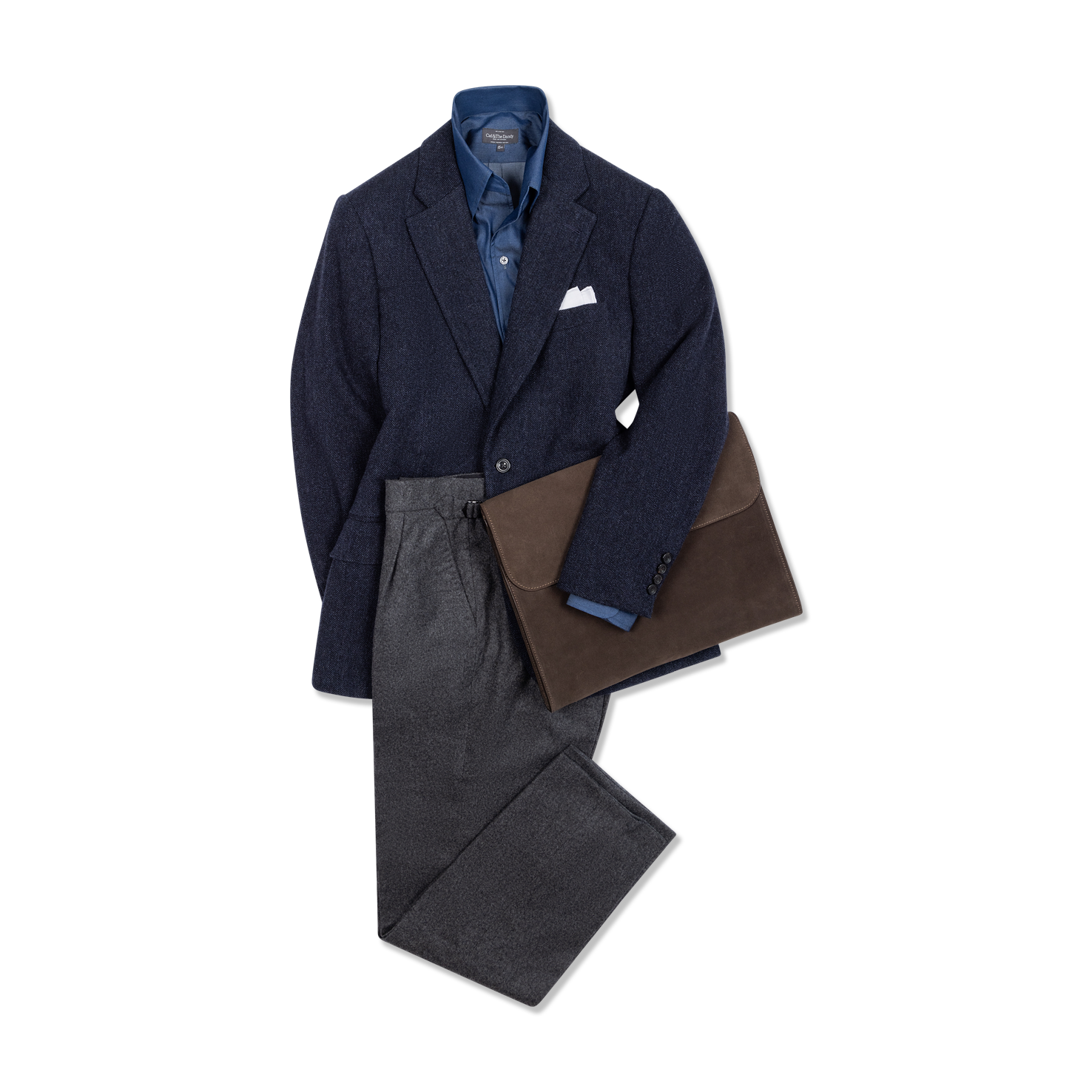 Single Breasted Notch Lapel Jacket in Mid Blue Herringbone – Cad