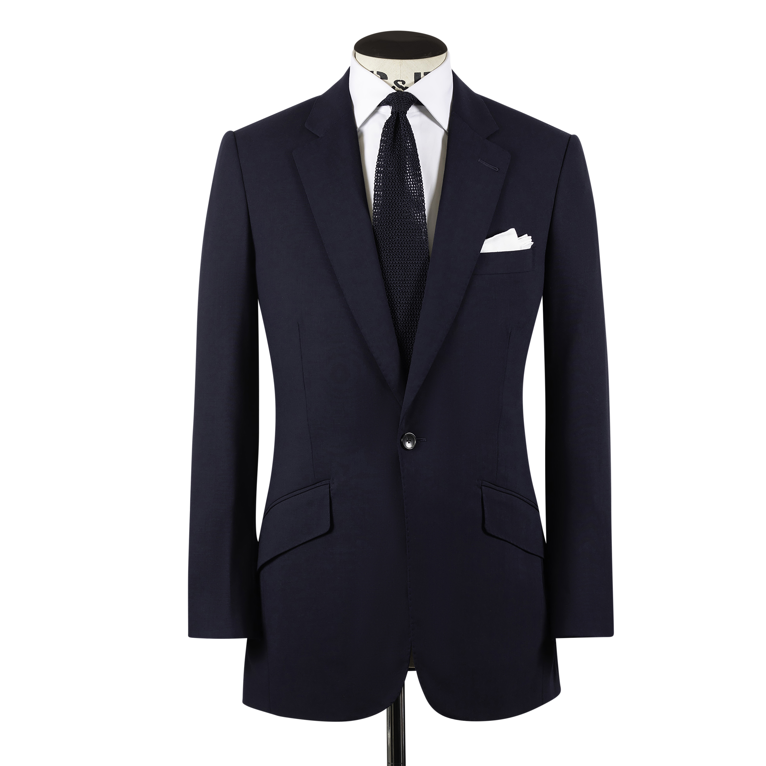 Single Breasted Notch Lapel Suit in Navy Blue Tropical Wool – Cad
