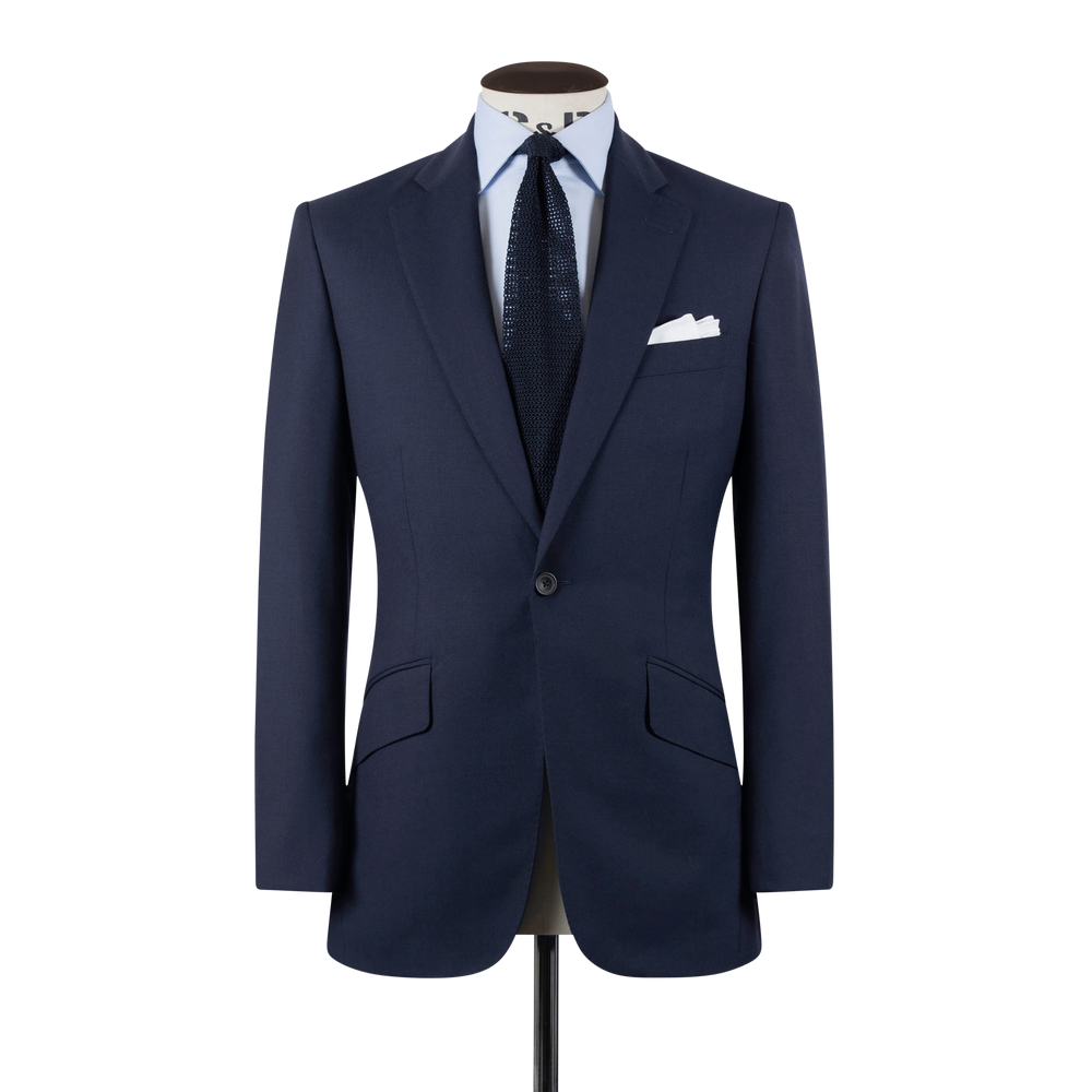 Single Breasted Notch Lapel Suit in Mid Blue Plain Weave