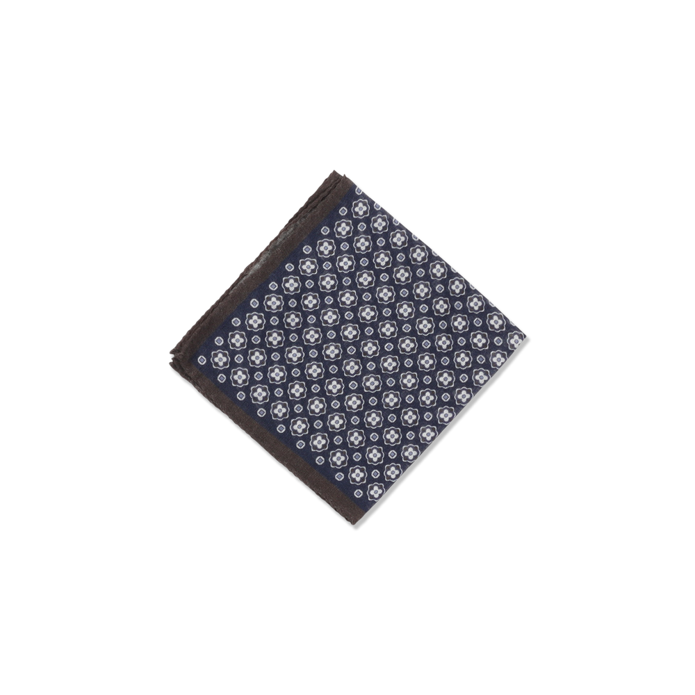 Wool Pocket Square in Navy Motif Print