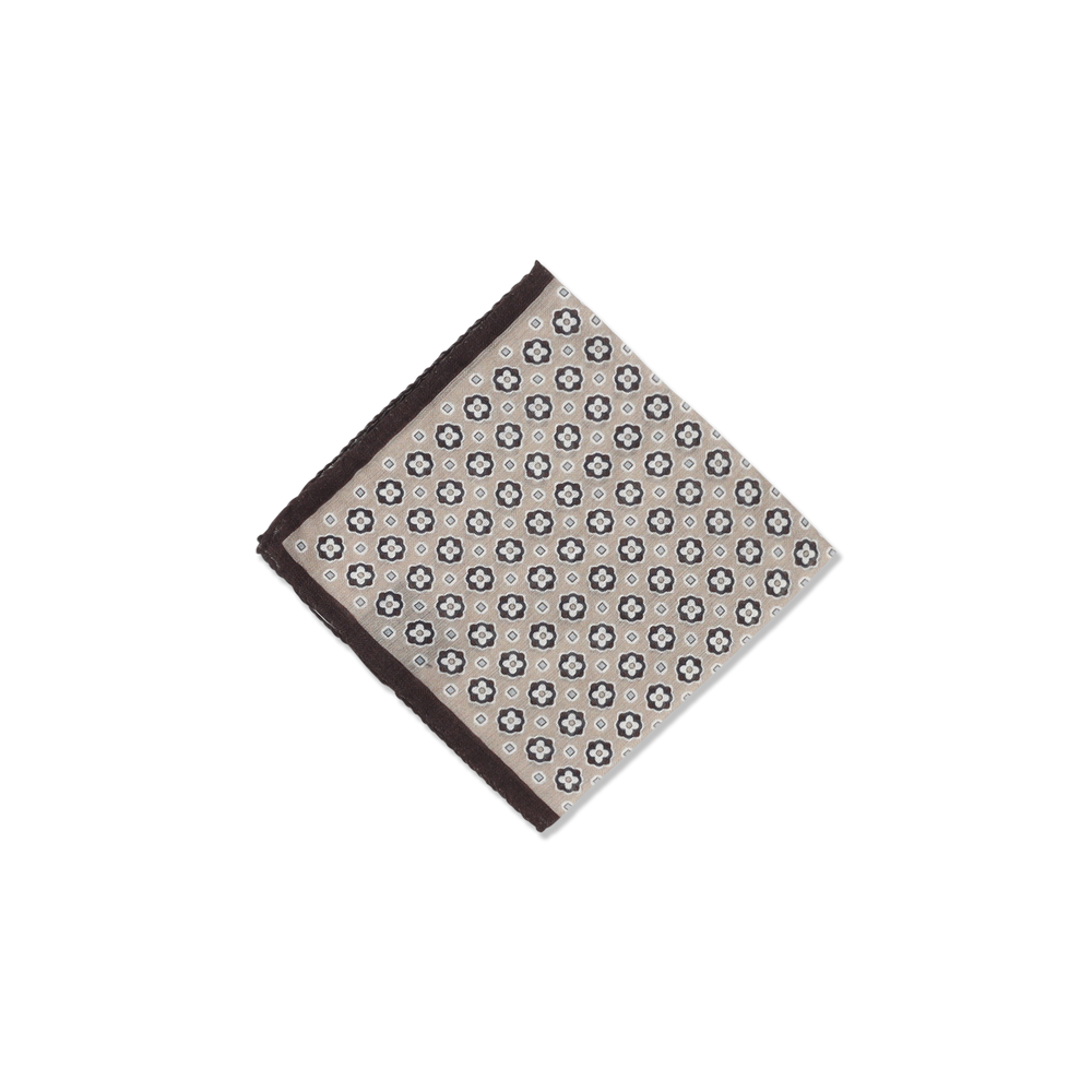 Wool Pocket Square in Cream Motif Print