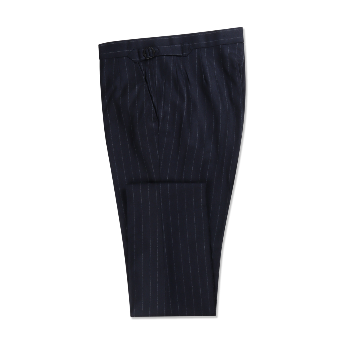 
                  
                    Single Breasted Notch Suit in Navy Pinstripe Flannel
                  
                