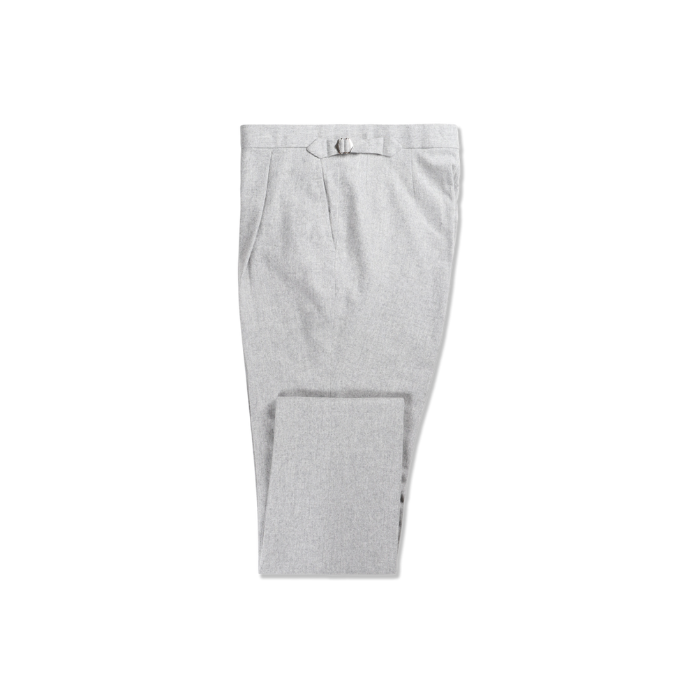 Pleat Front Trouser in Light Grey Flannel