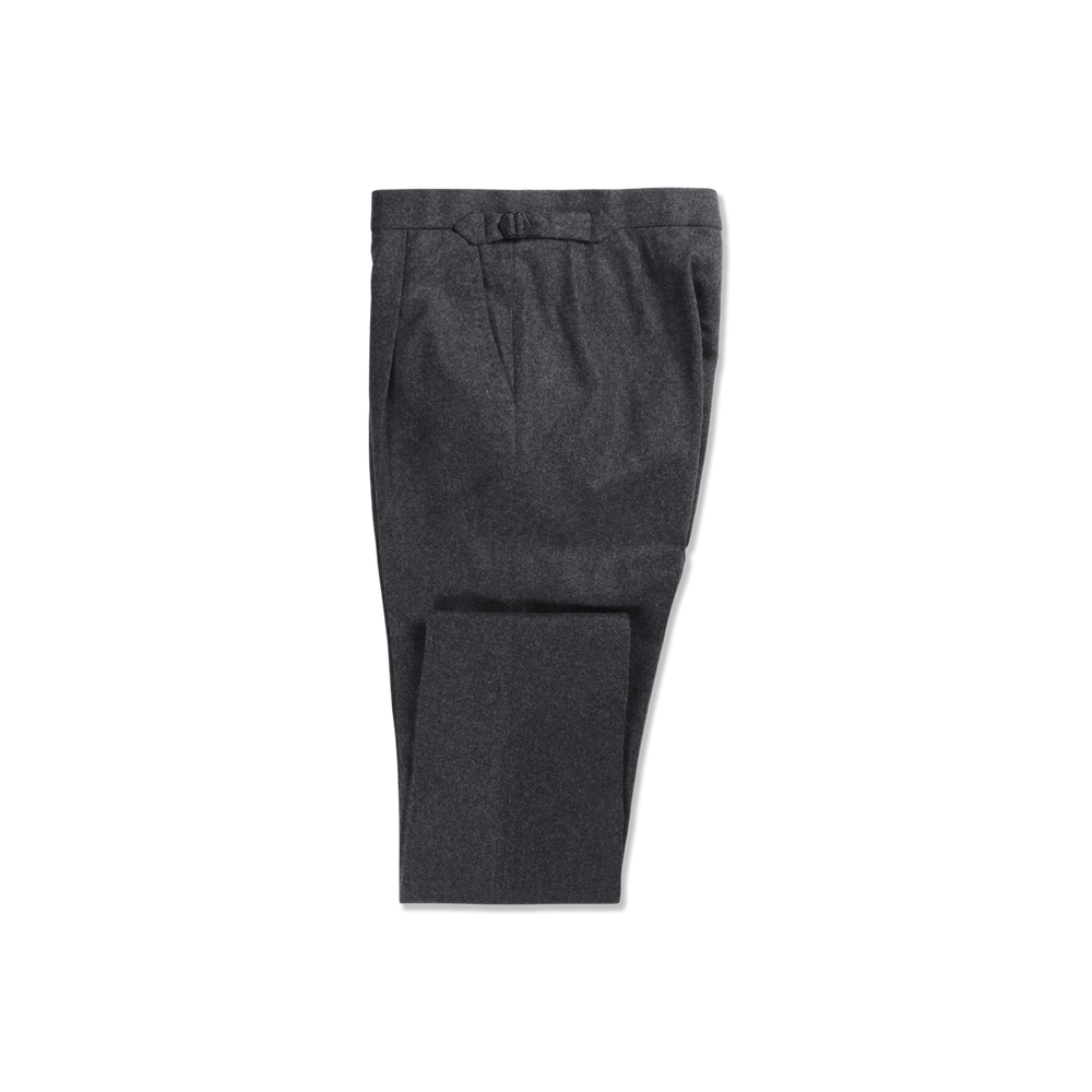 Pleat Front Trouser in Charcoal Grey Flannel