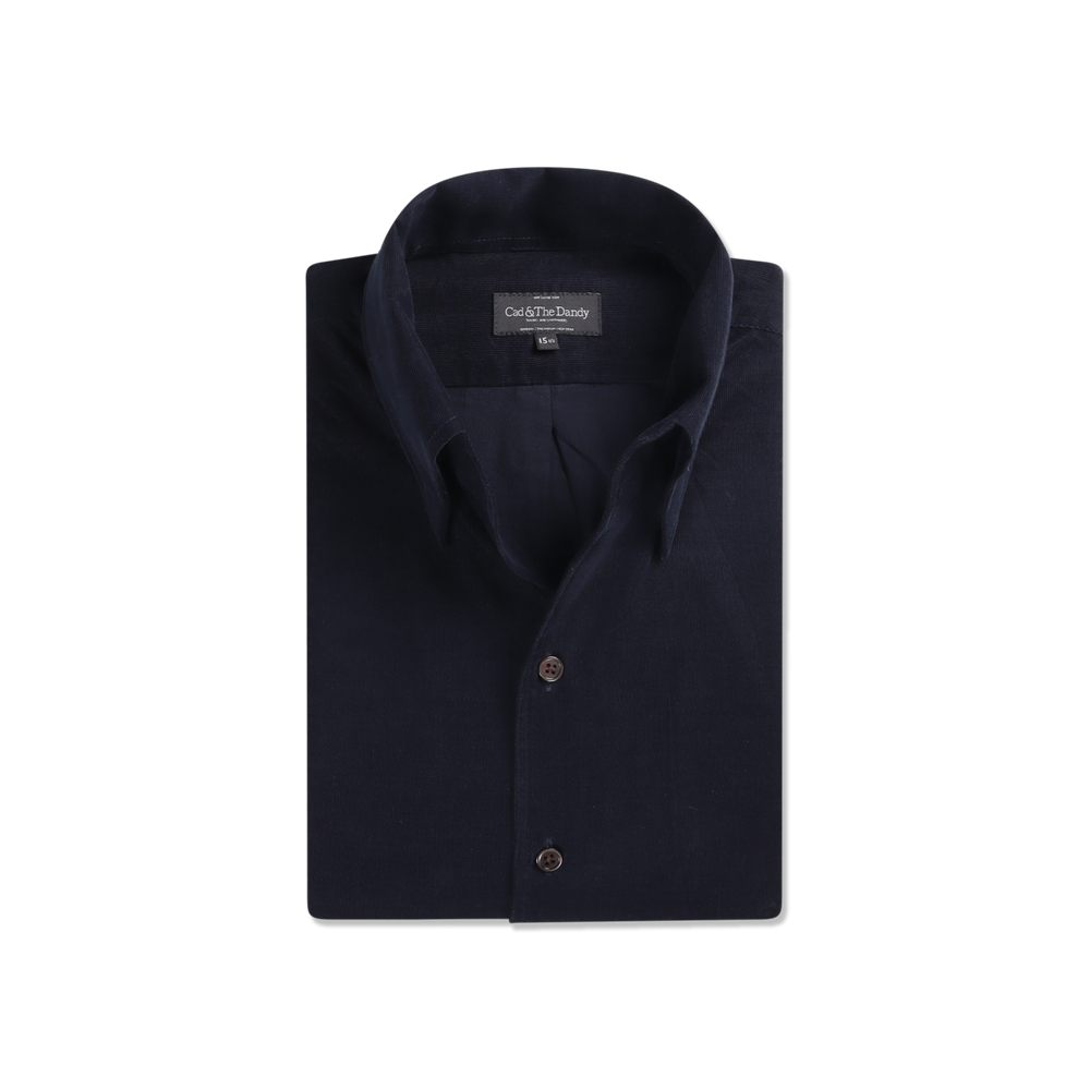 One Piece Collar Shirt in Navy Blue Micro Corduroy