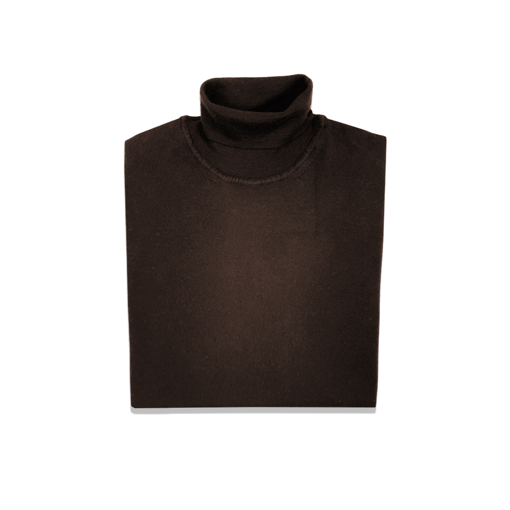 Roll Neck Jumper in Chocolate Brown Cashmere Silk