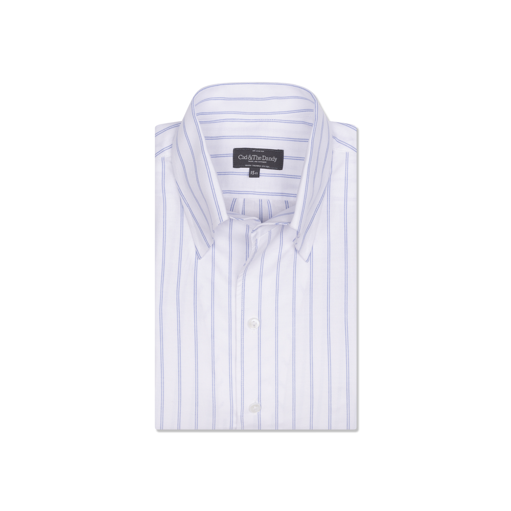 One Piece Button Down Shirt in Blue Double Stripe Stripe Oxford