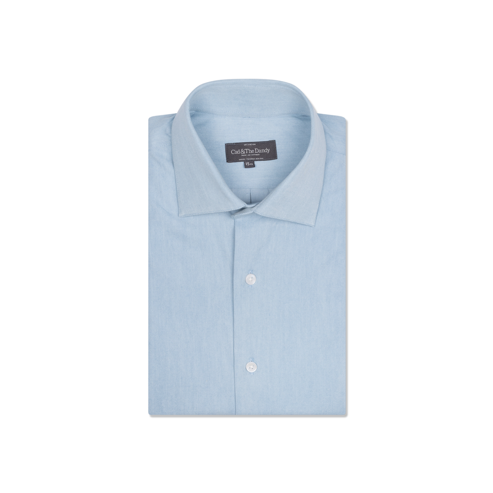 Cutaway Collar Shirt in Light Wash Denim