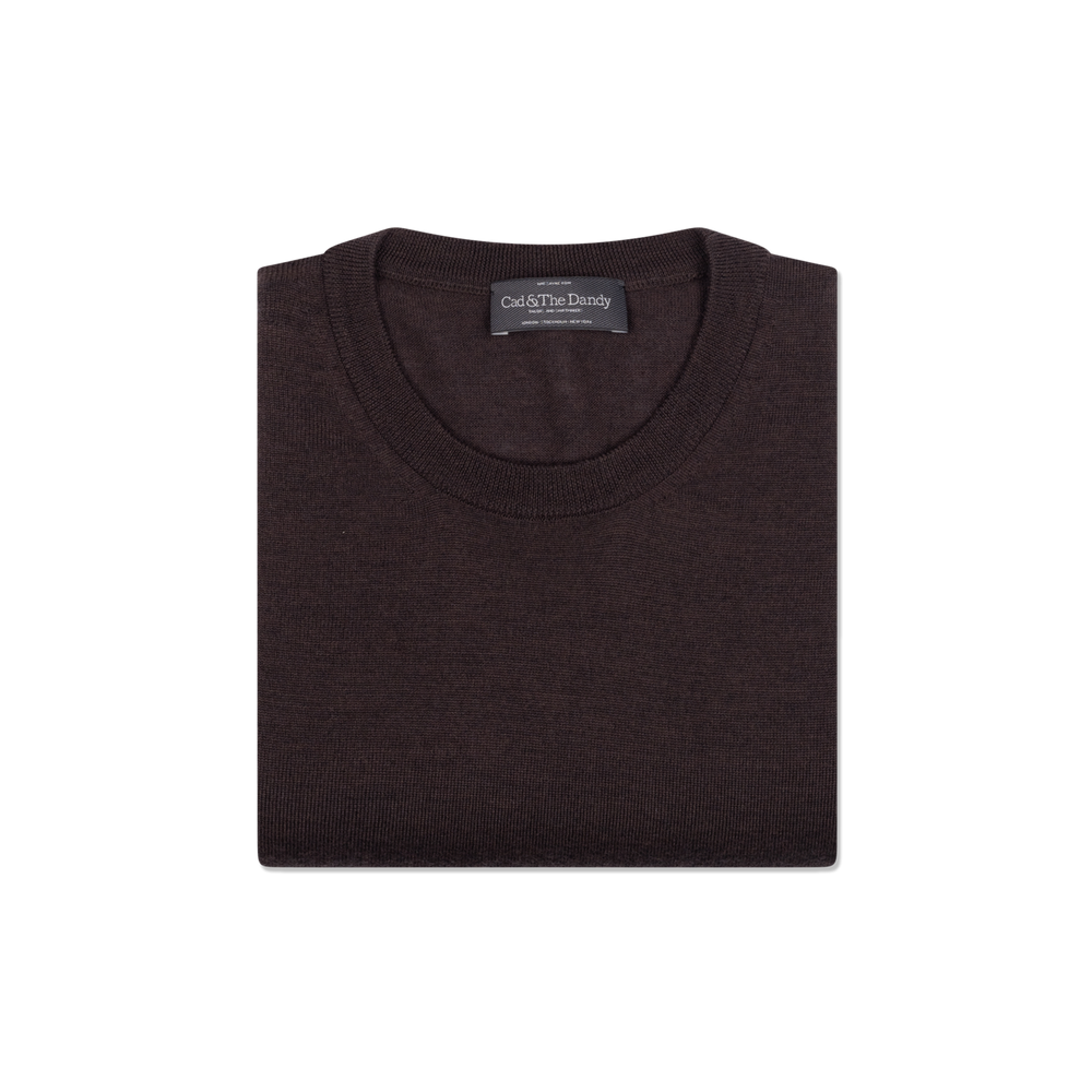 Knitted T-Shirt in Off Chocolate Brown Merino Wool