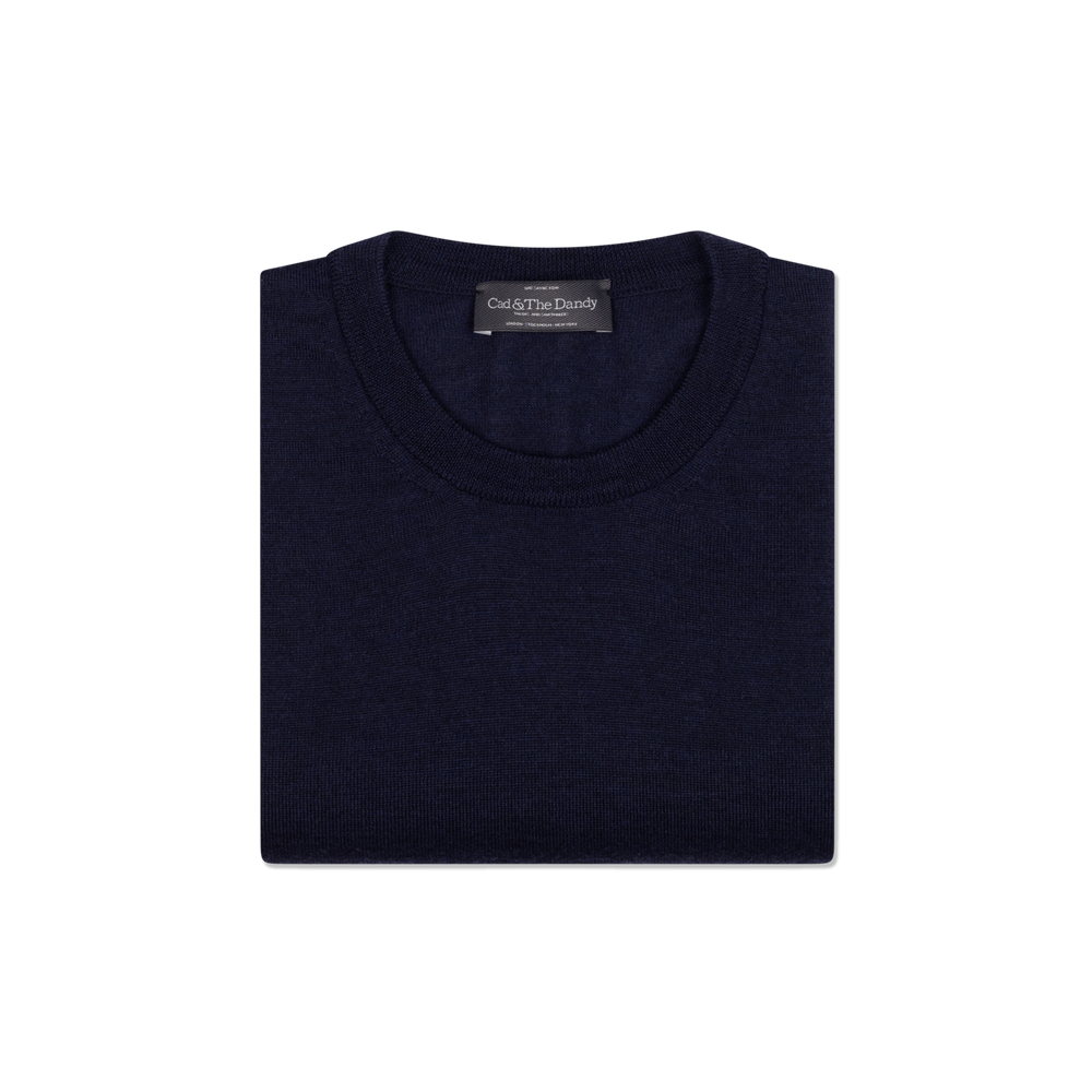 Knitted T-Shirt in Navy Merino Wool