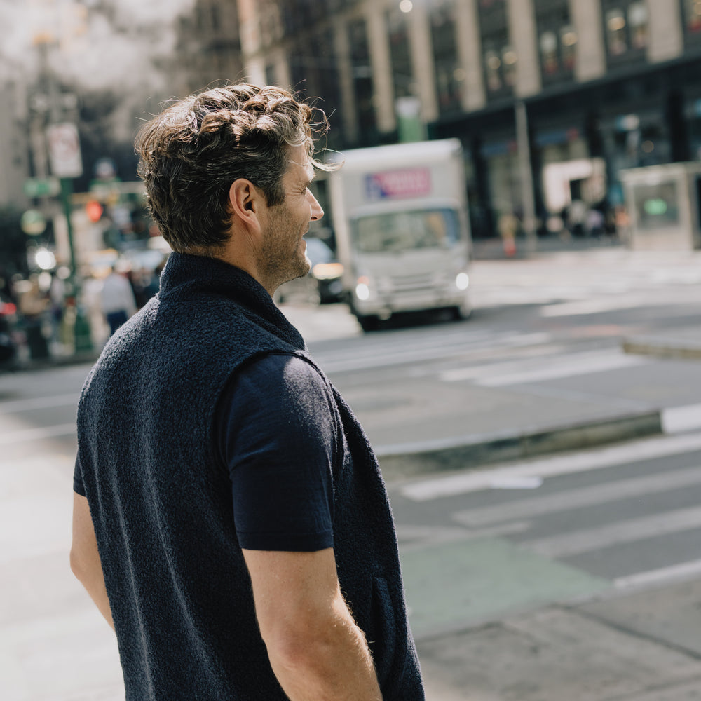 
                  
                    Knitted T-Shirt in Navy Merino Wool
                  
                