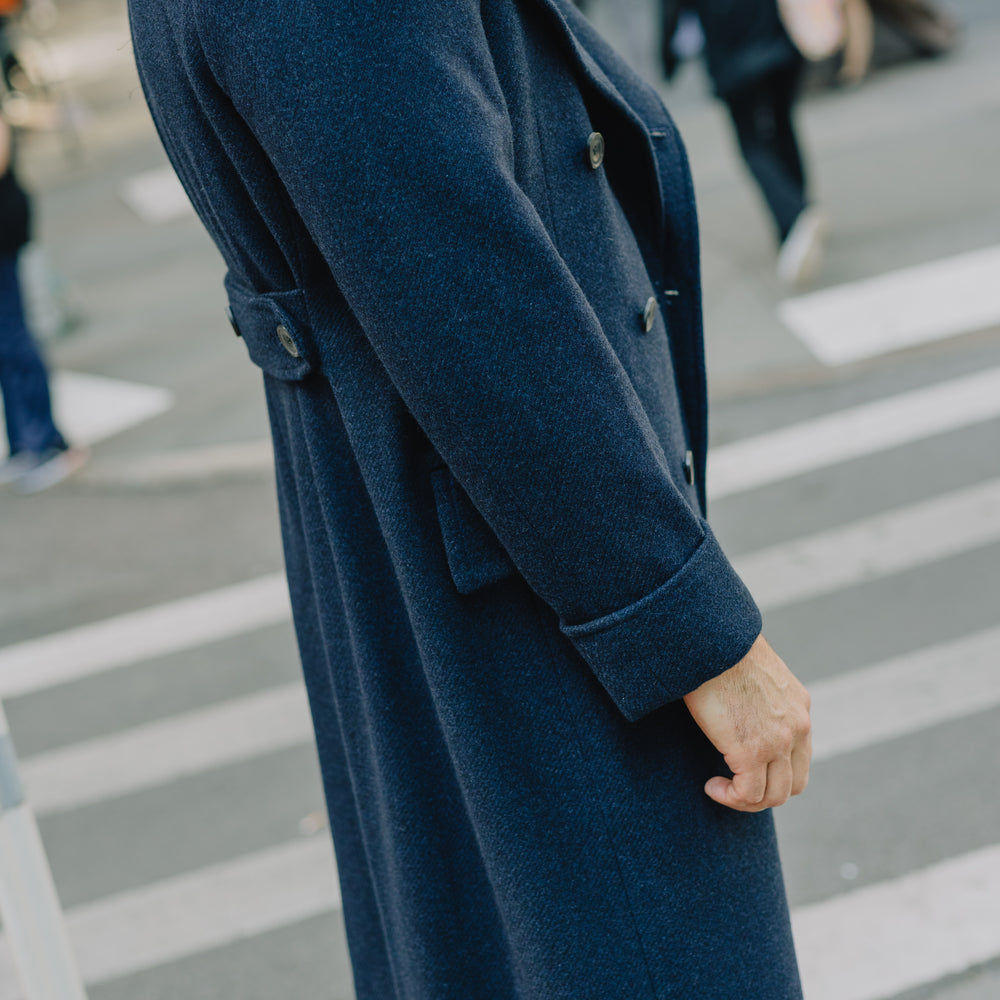 
                  
                    Greatcoat in Navy Twill Wool
                  
                