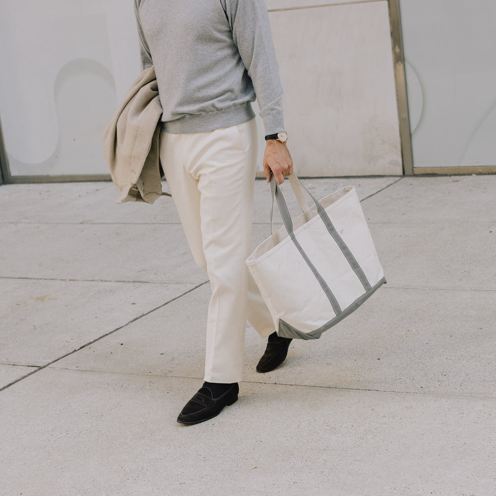 
                  
                    Flat Front Trouser in Natural Canvas
                  
                