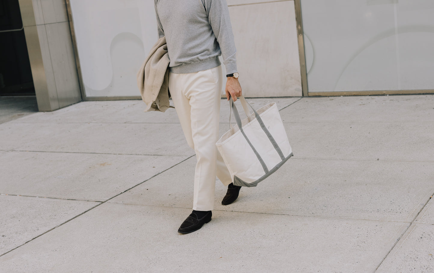 
                  
                    Flat Front Trouser in Natural Canvas
                  
                