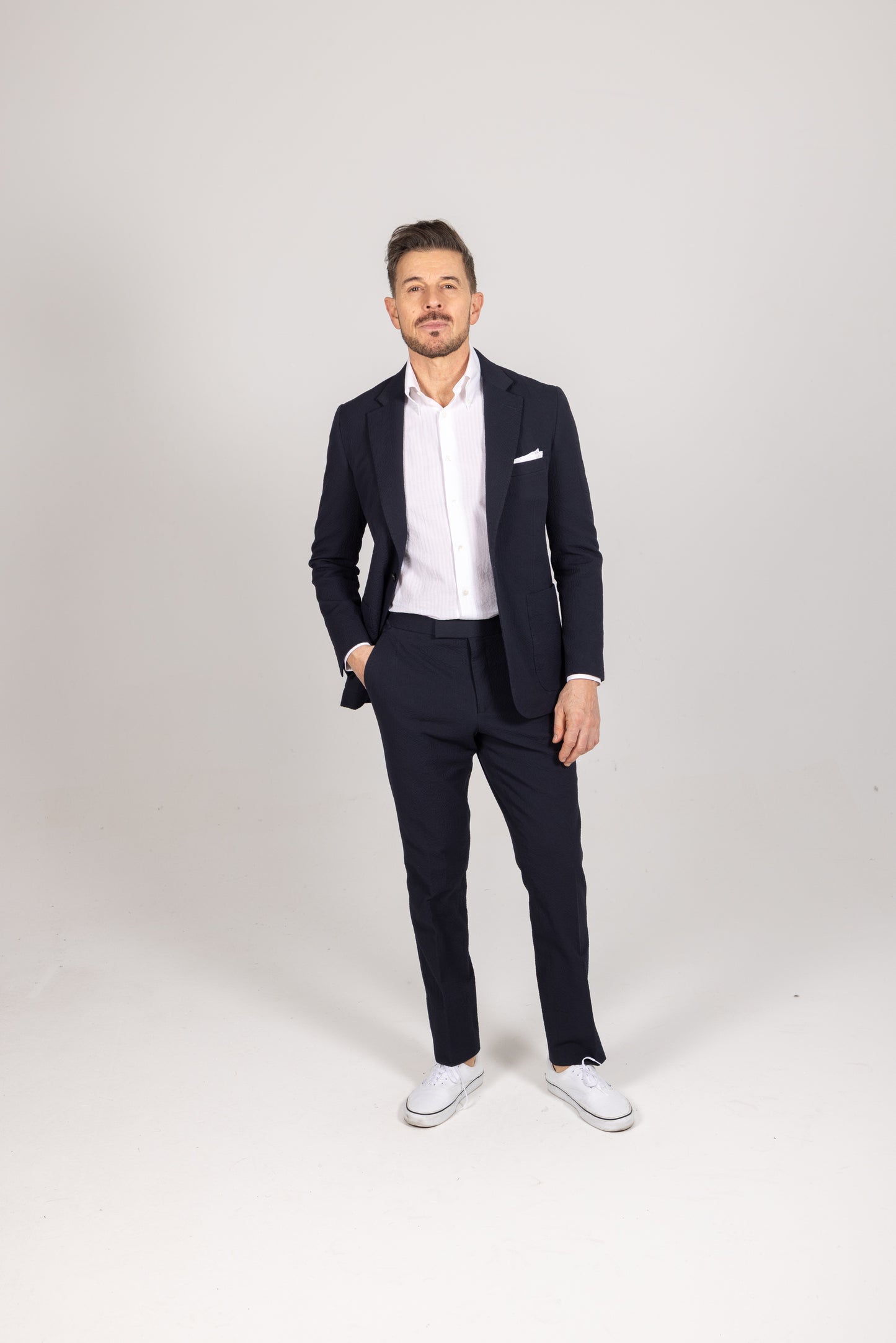 
                  
                    Button Down Collar Shirt in White Seersucker
                  
                
