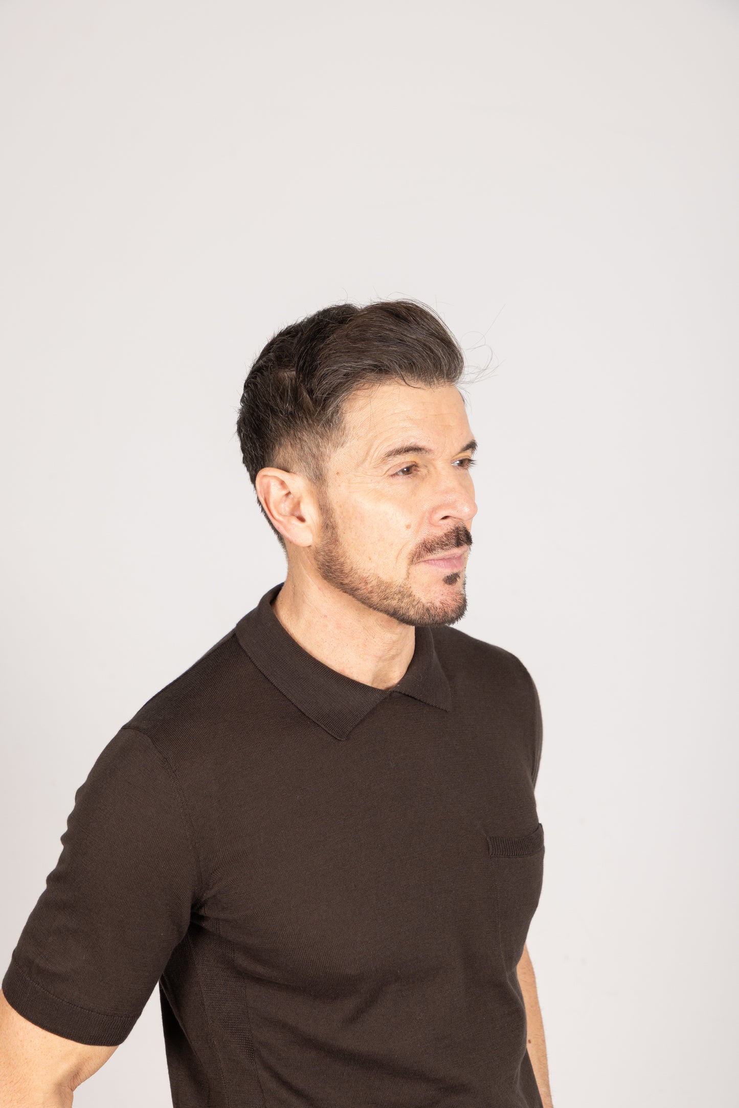 
                  
                    Crewneck Polo in Chocolate Brown Cotton Cashmere
                  
                