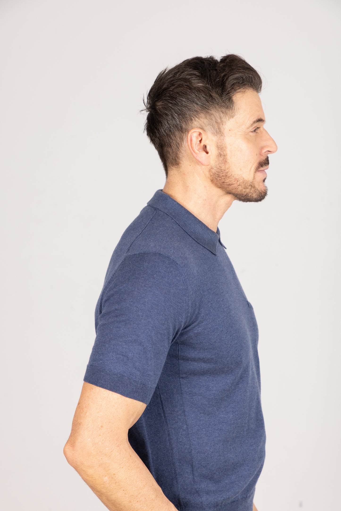 
                  
                    Crewneck Polo in Denim Blue Cotton Cashmere
                  
                