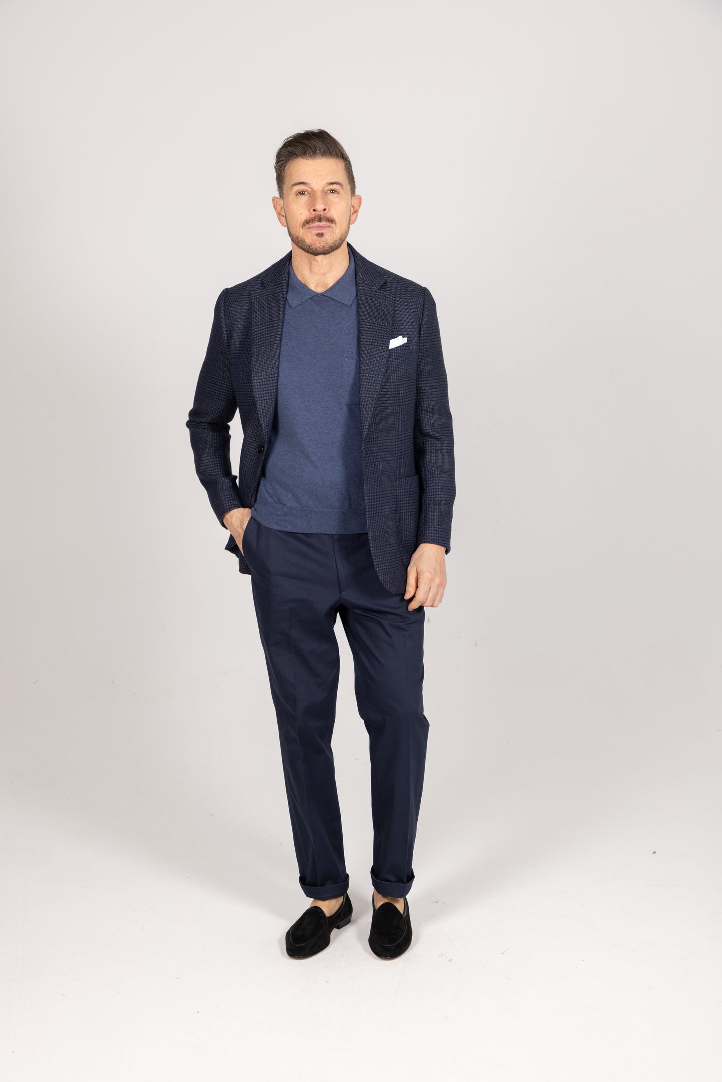 
                  
                    Single Breasted Notch Jacket in Marine Glen Check
                  
                