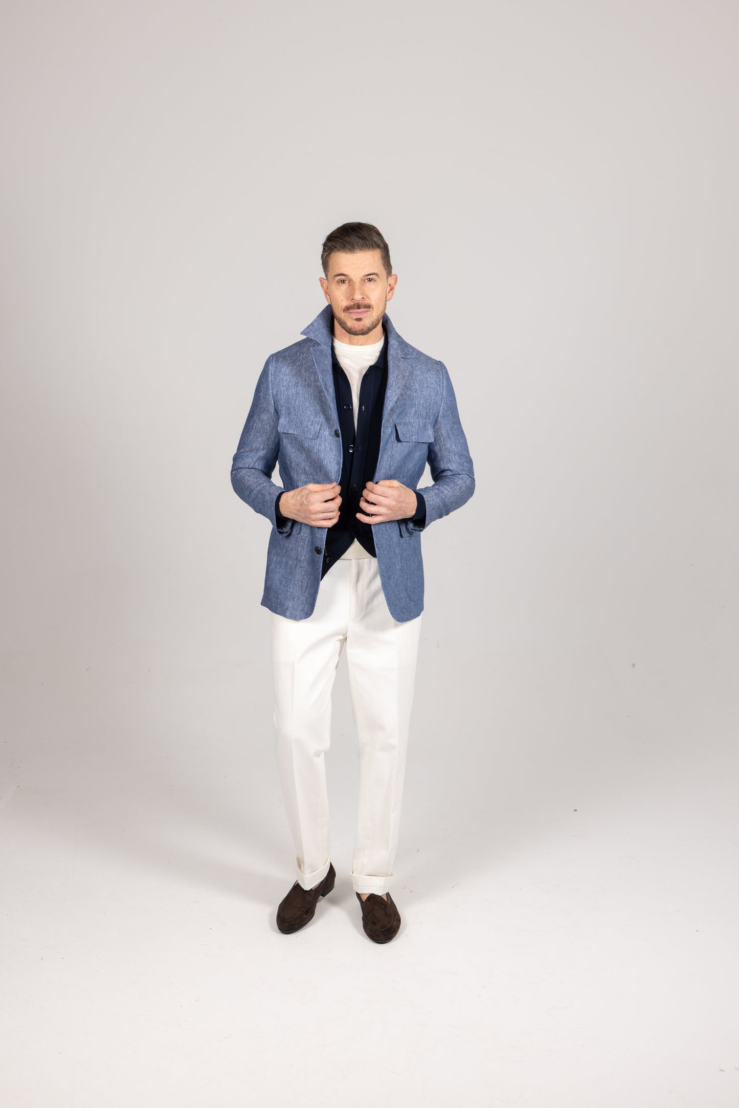 
                  
                    Safari Jacket in Denim Blue Linen
                  
                
