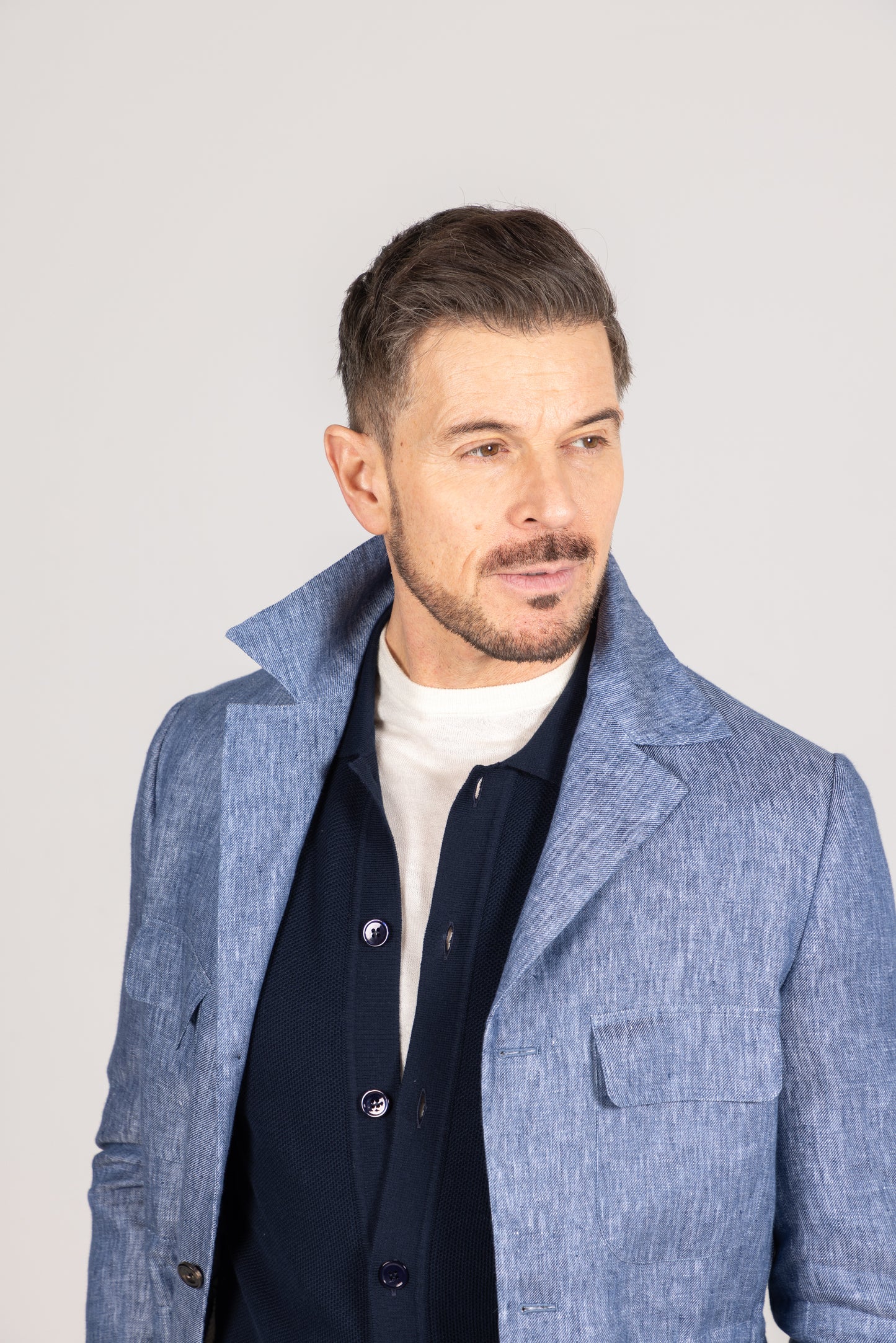 
                  
                    Safari Jacket in Denim Blue Linen
                  
                