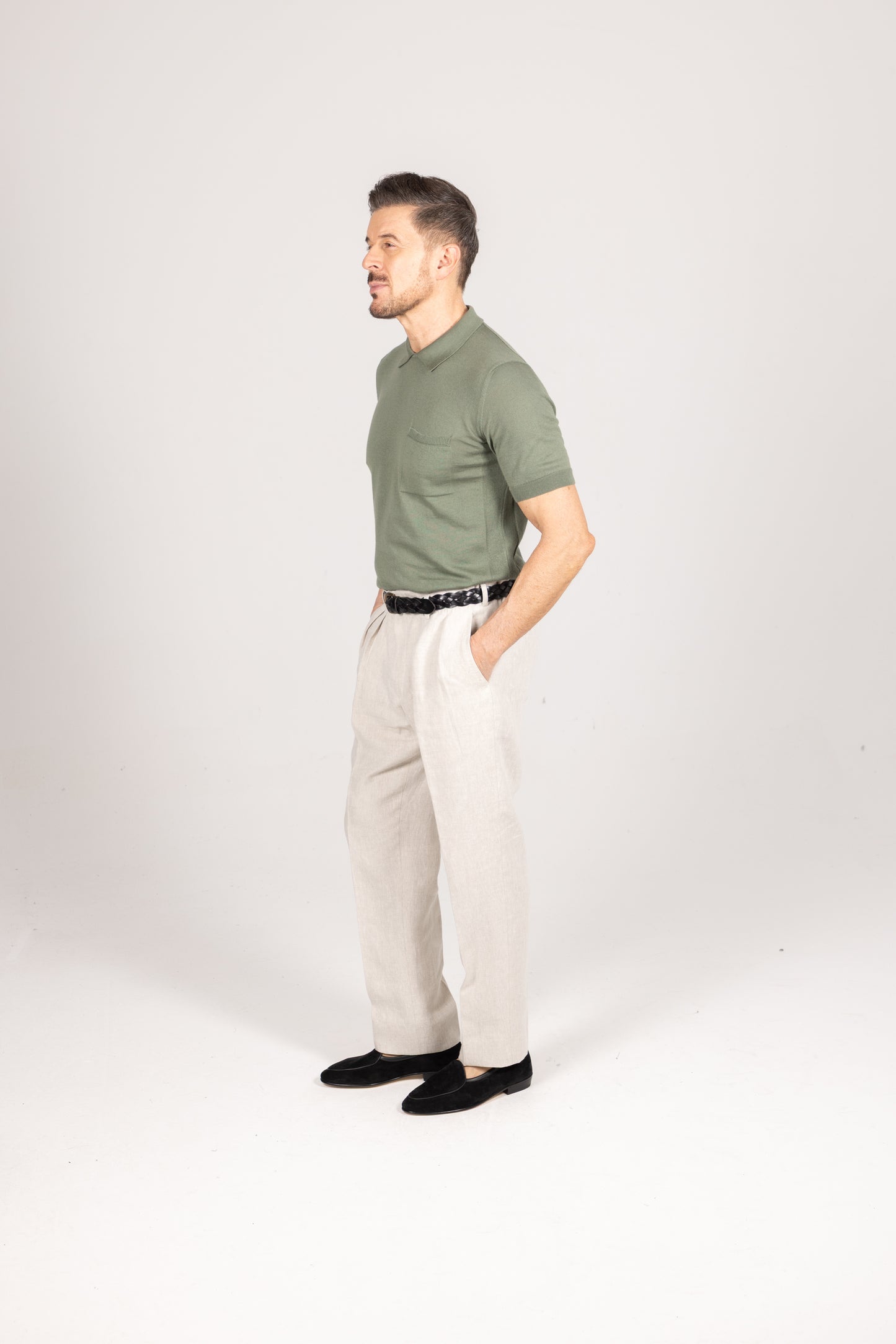 
                  
                    Crewneck Polo in Olive Green Cotton Cashmere
                  
                