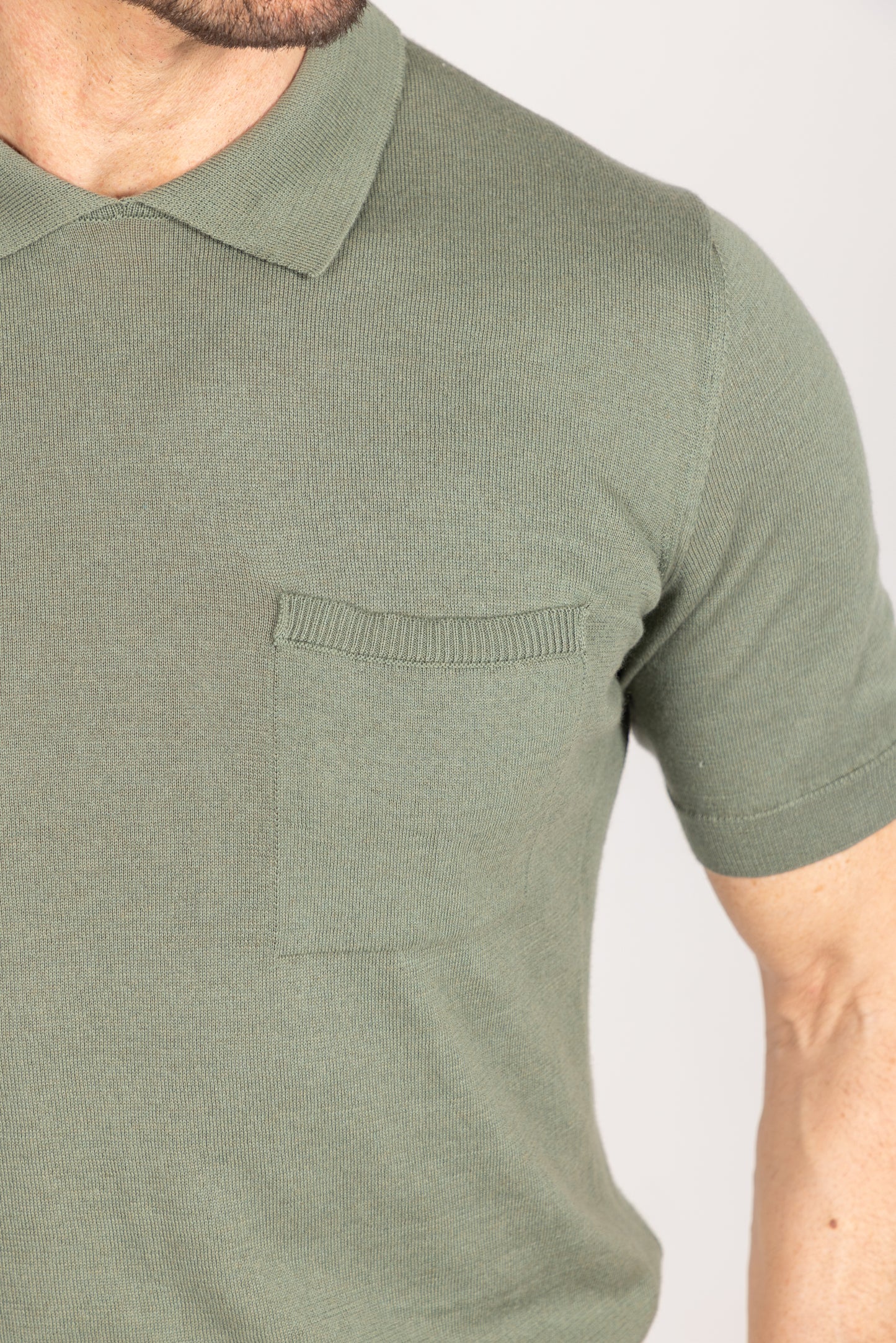 
                  
                    Crewneck Polo in Olive Green Cotton Cashmere
                  
                