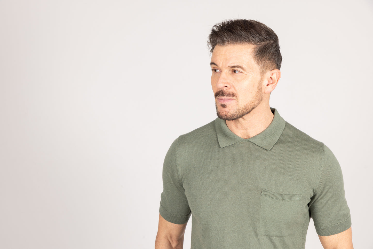 
                  
                    Crewneck Polo in Olive Green Cotton Cashmere
                  
                