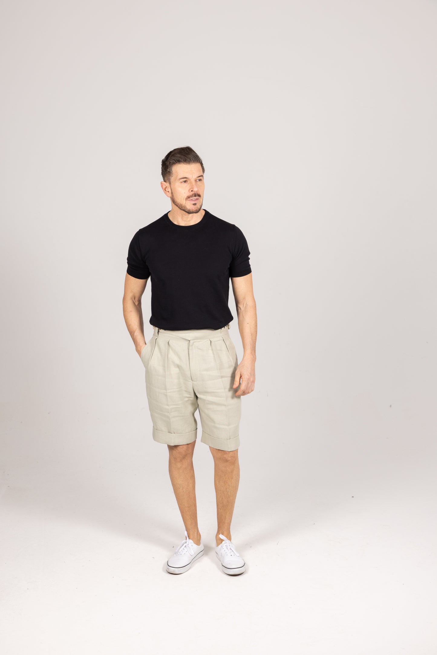 
                  
                    Gurkha Shorts in Sage Green Linen
                  
                