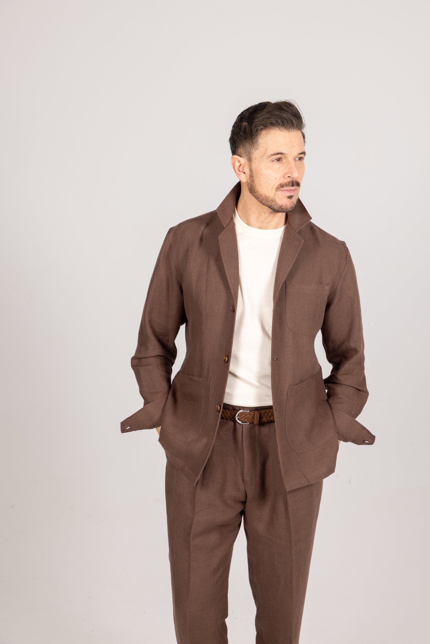 
                  
                    Painters Jacket in Chocolate Brown Linen
                  
                