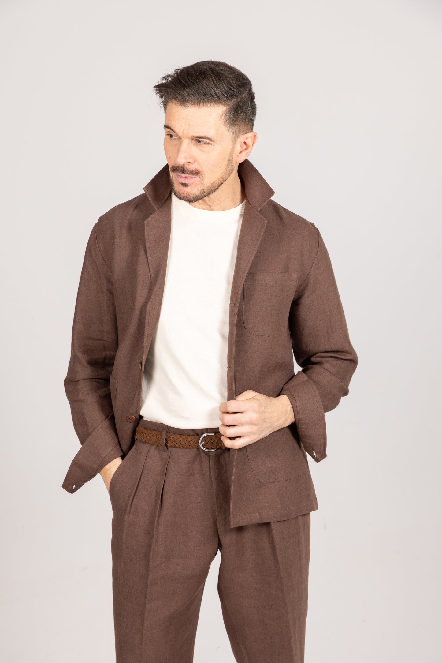 
                  
                    Painters Jacket in Chocolate Brown Linen
                  
                