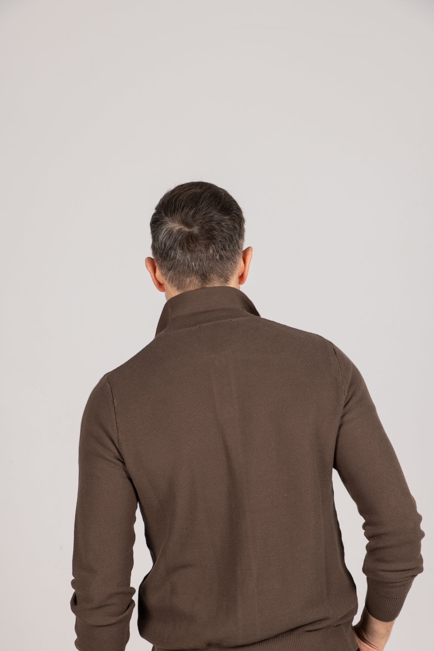 
                  
                    Polo Collar Cardigan in Chocolate Brown Piquet
                  
                