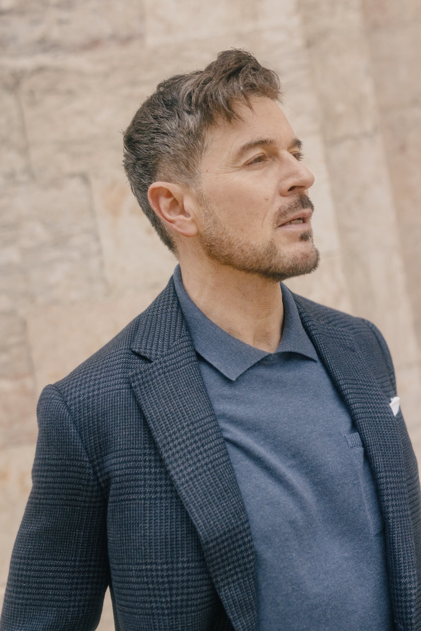 
                  
                    Crewneck Polo in Denim Blue Cotton Cashmere
                  
                