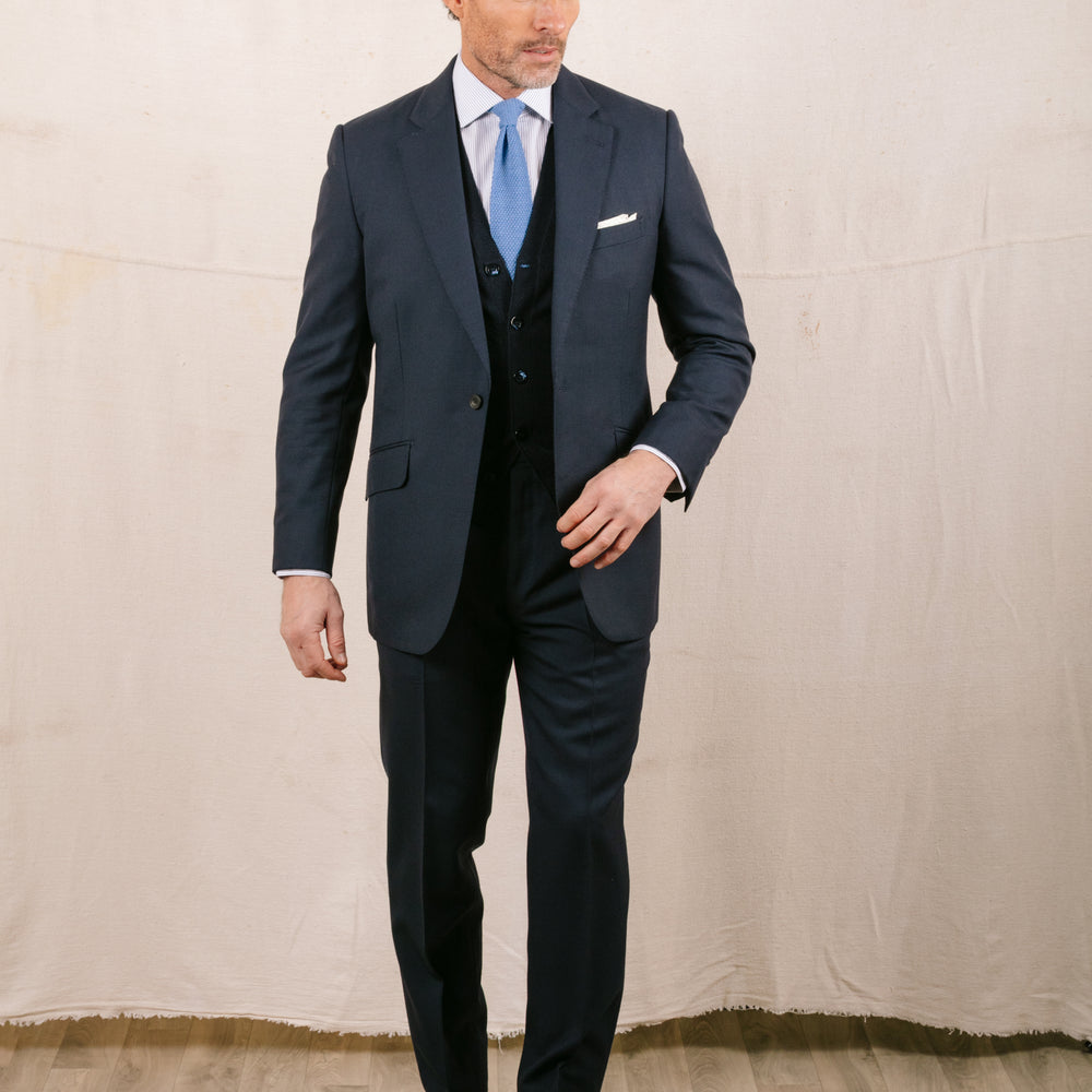 
                  
                    Single Breasted Notch Lapel Suit in Mid Blue Plain Weave
                  
                