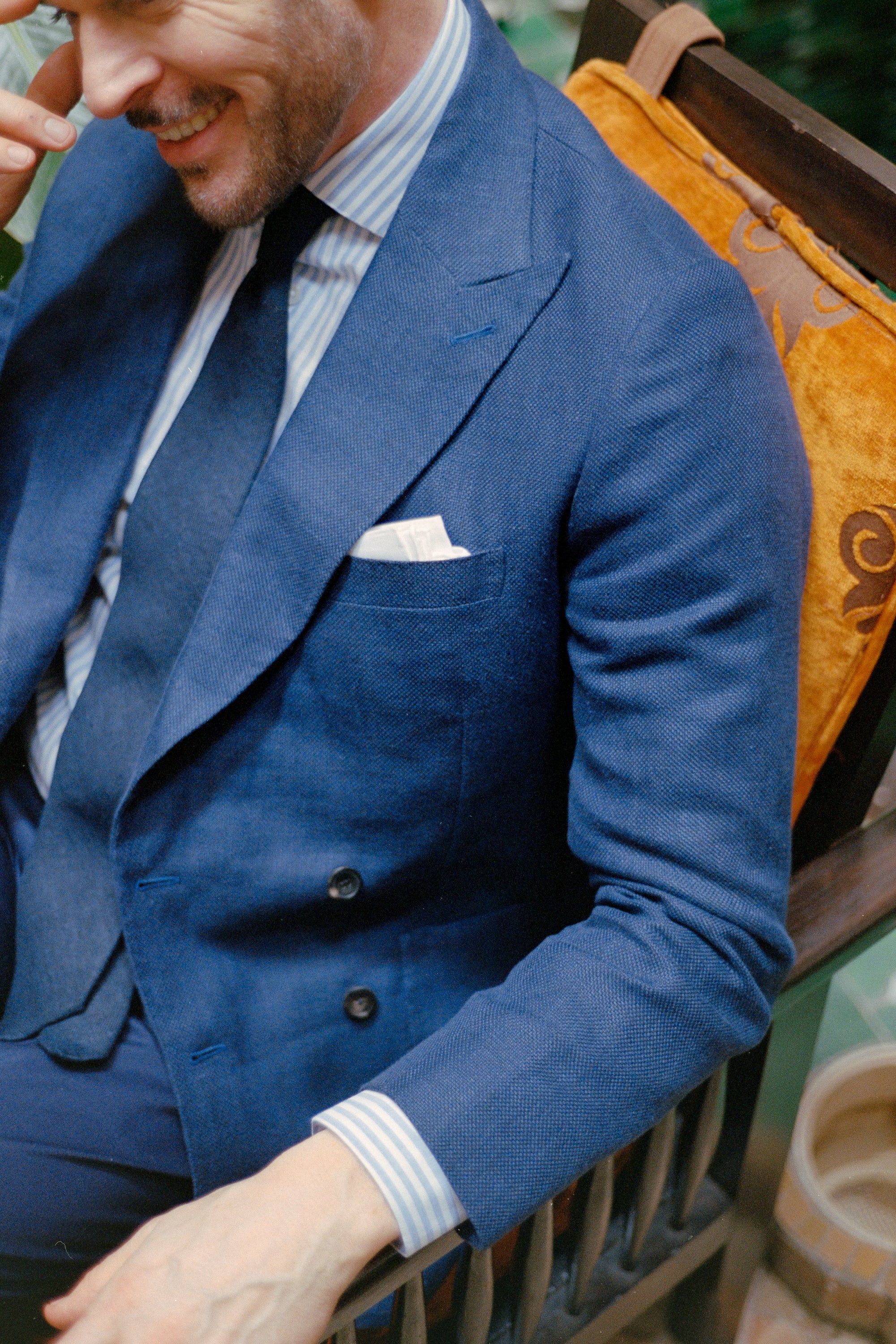 Double Breasted Peak Lapel Jacket in Navy Blue Hopsack – Cad & The