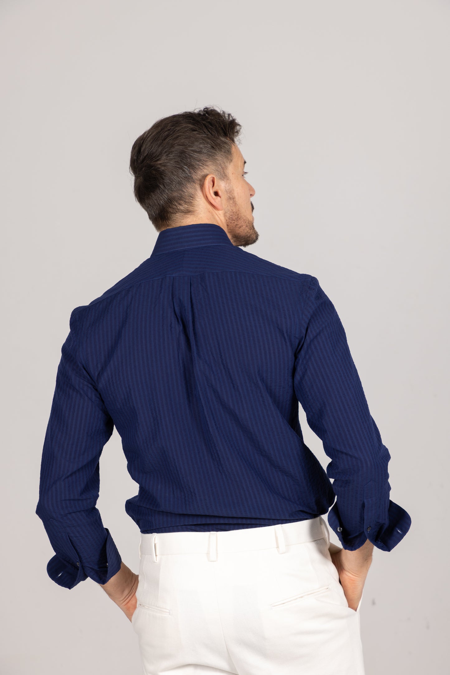 
                  
                    Button Down Collar Shirt in Navy Seersucker
                  
                