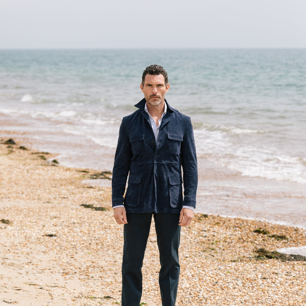 
                  
                    Safari Jacket in Navy Blue Suede
                  
                