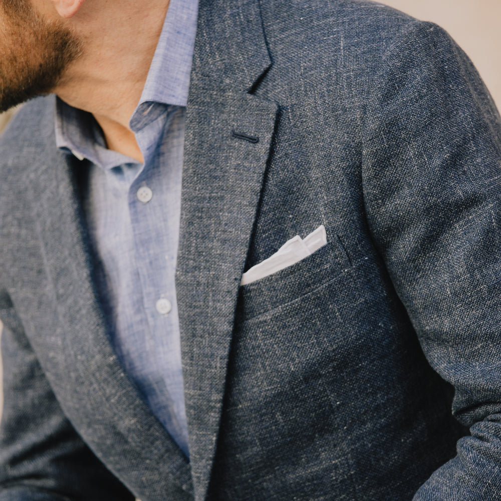 
                  
                    Cutaway Collar Shirt in Mid Blue Linen
                  
                