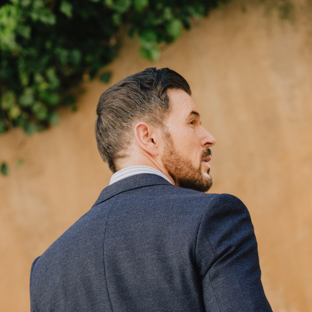 
                  
                    Single Breasted Notch Lapel Jacket in Navy Anniversary Wool
                  
                