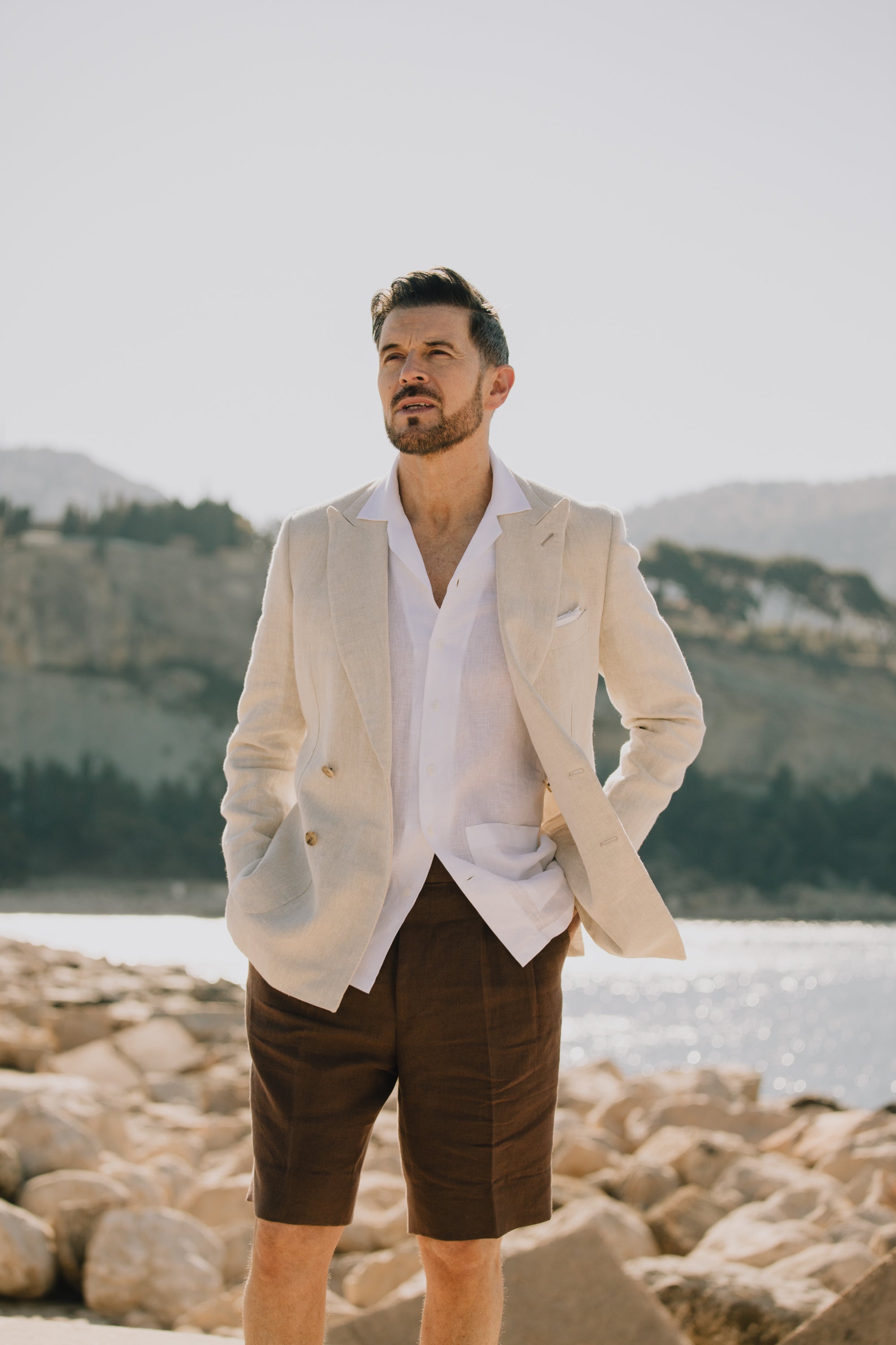 Double Breasted Peak Lapel Jacket in Natural Linen – Cad & The Double Breasted Peak Lapel Jacket in Natural Linen – Cad & The