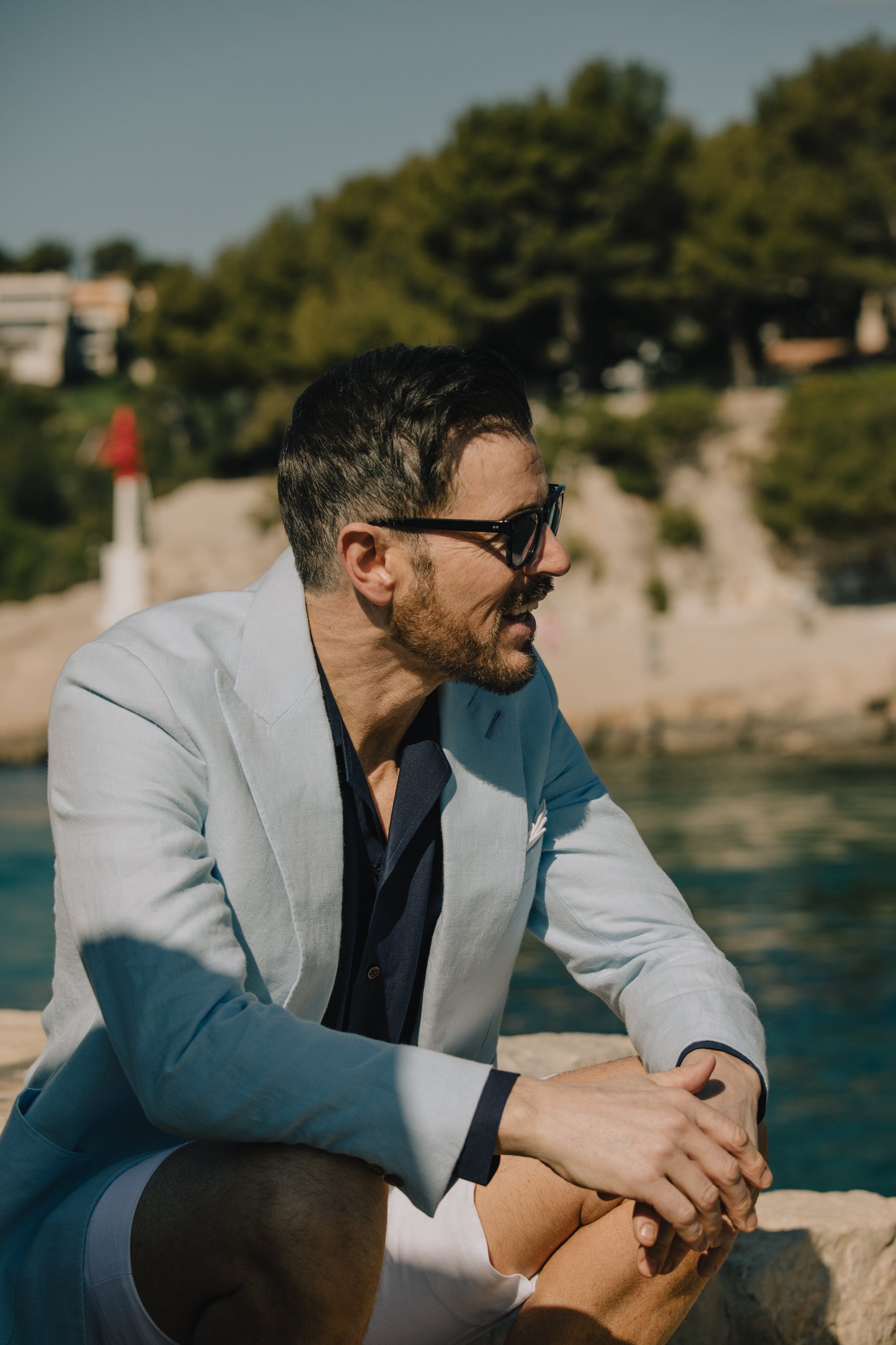 Single Breasted Peak Lapel Jacket in Sky Blue Linen – Cad & The Single Breasted Peak Lapel Jacket in Sky Blue Linen – Cad & The