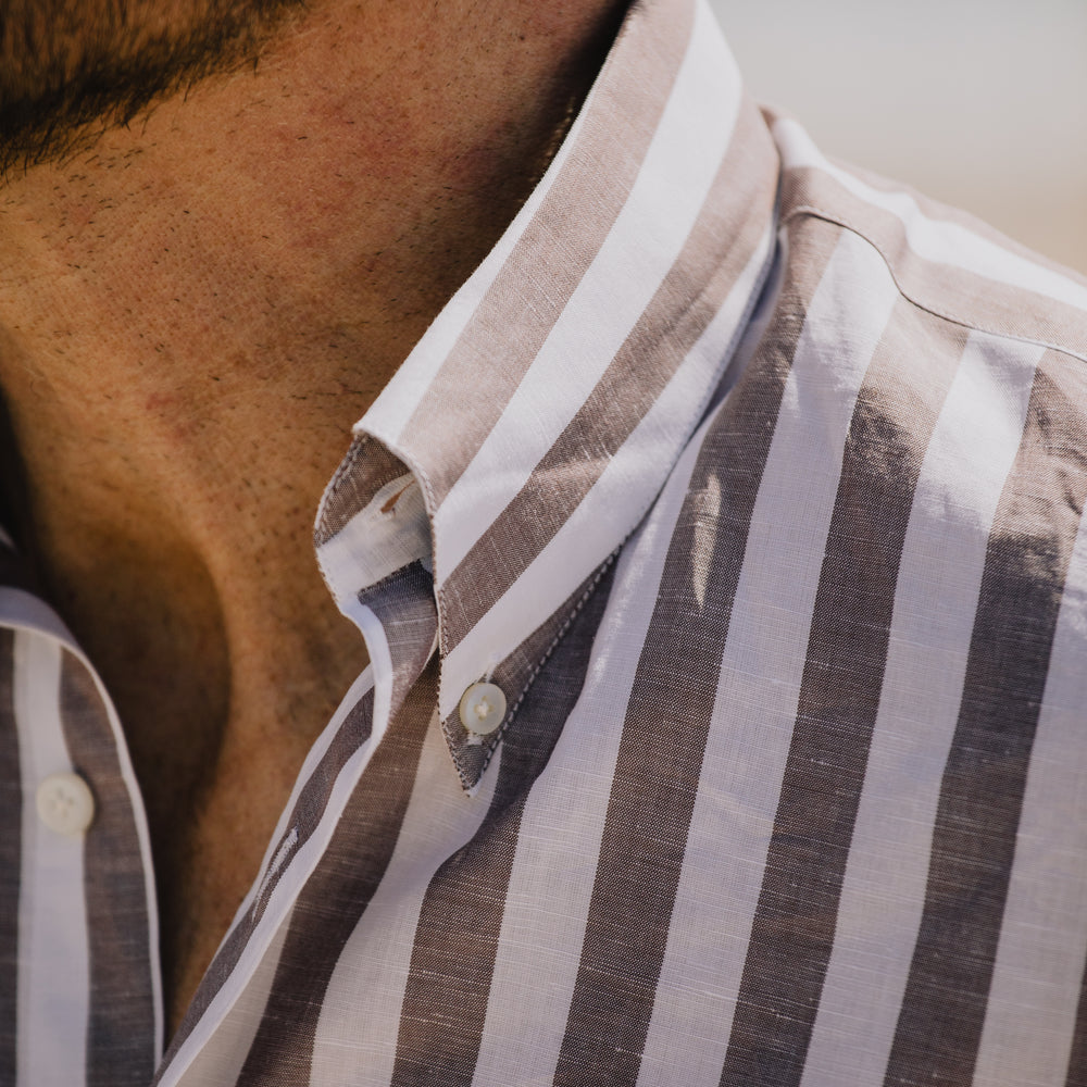 
                  
                    Button Down Shirt in Wide Brown Stripe
                  
                