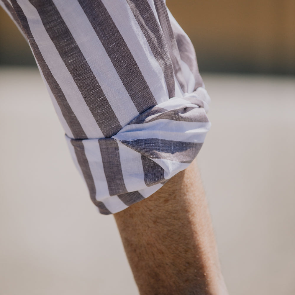 
                  
                    Button Down Shirt in Wide Brown Stripe
                  
                