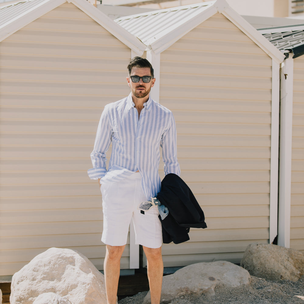 
                  
                    Button Down Shirt in Wide Blue Stripe
                  
                