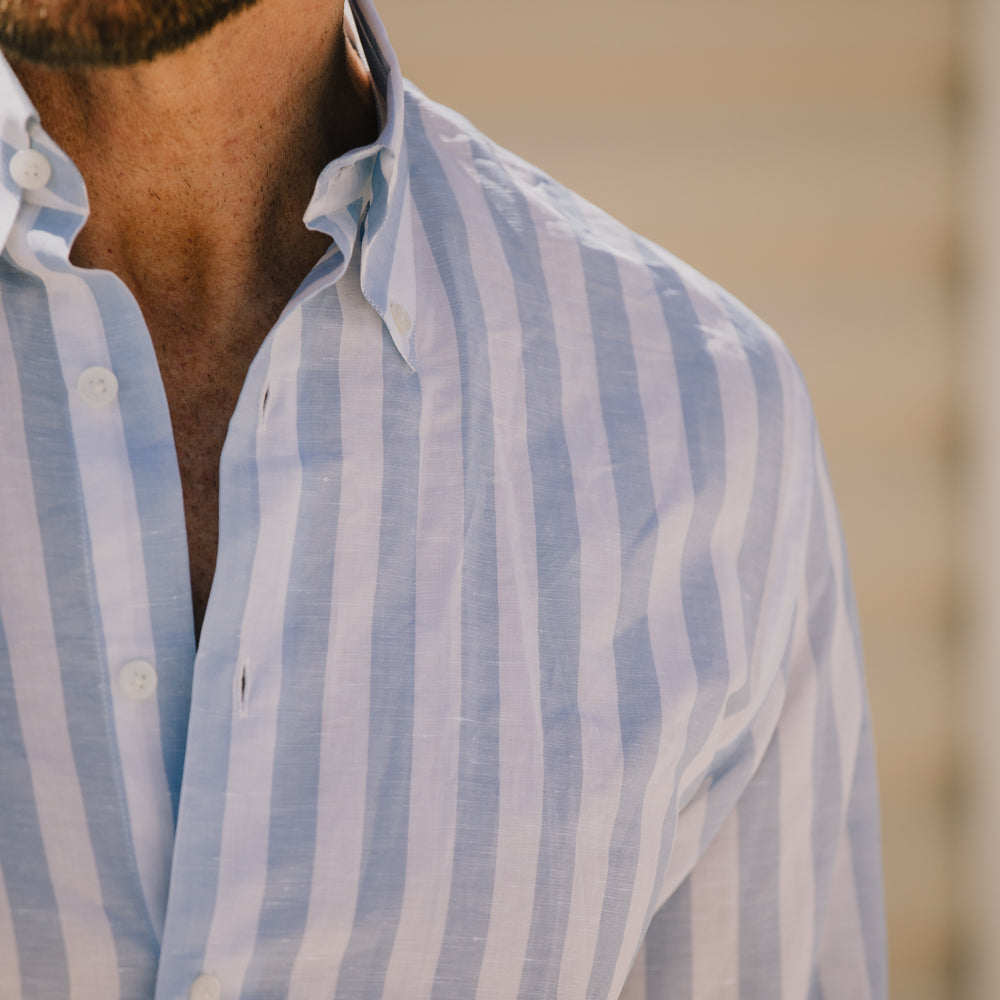 
                  
                    Button Down Shirt in Wide Blue Stripe
                  
                