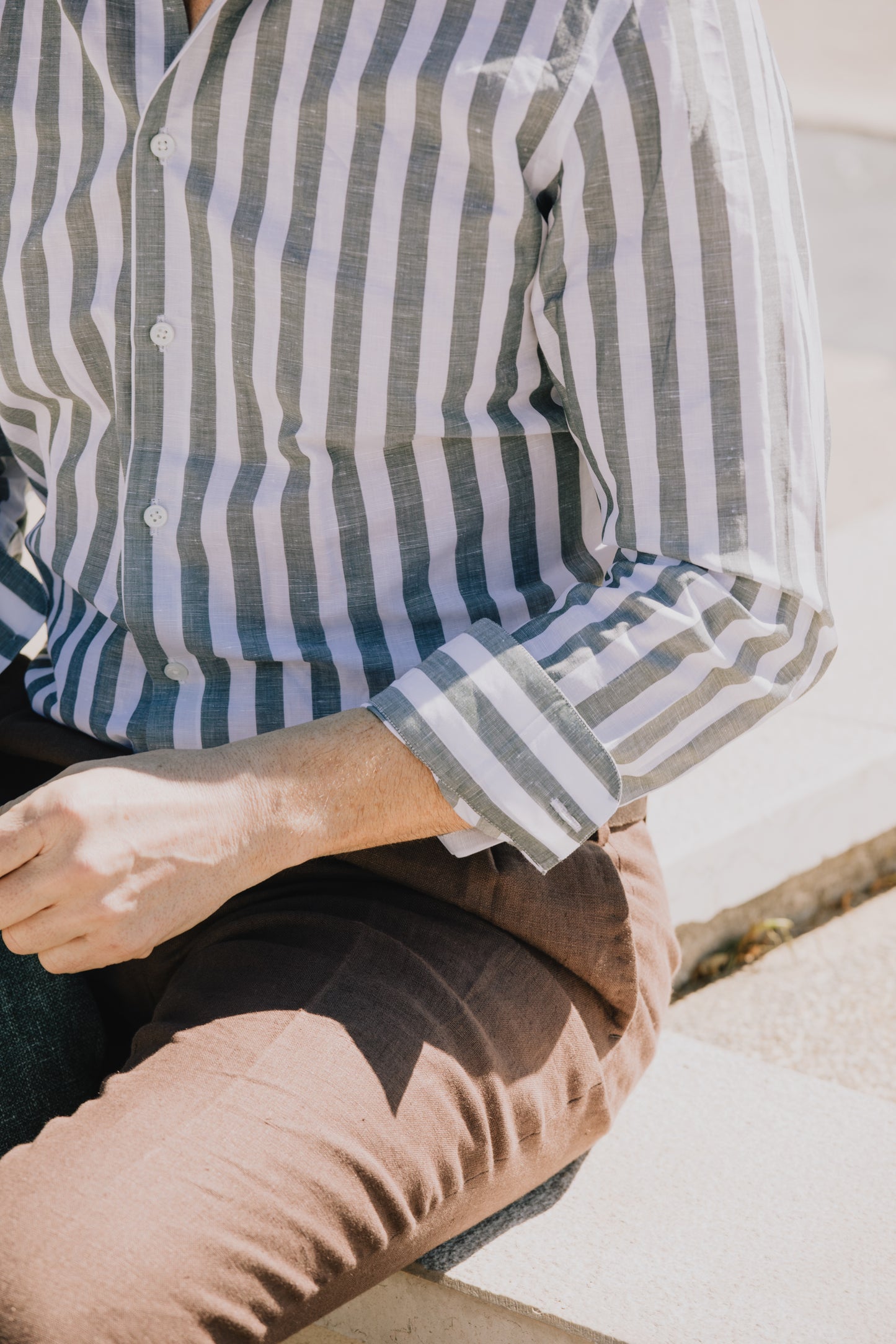 
                  
                    Button Down Shirt in Wide Green Stripe
                  
                