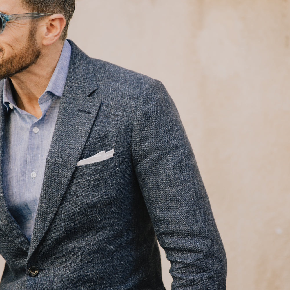 
                  
                    Cutaway Collar Shirt in Mid Blue Linen
                  
                