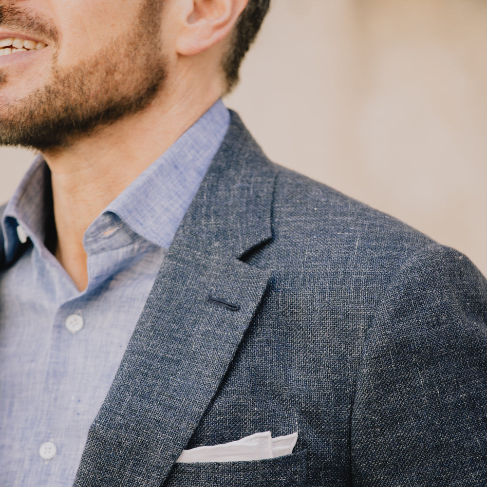 
                  
                    Cutaway Collar Shirt in Mid Blue Linen
                  
                