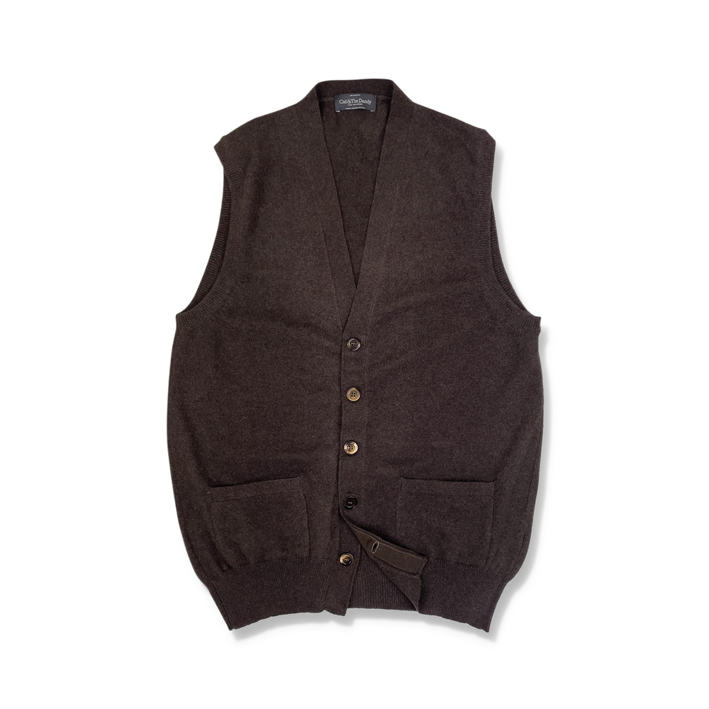 Cashmere Sleeveless Cardigan in Chocolate Brown